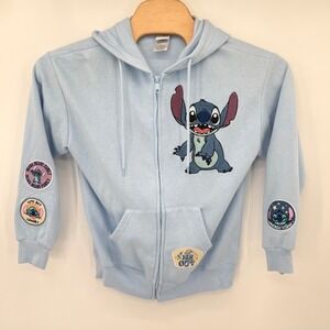 Disney Stitch Zip Up Hoodie Women M Light Blue WVSJM75-4L16 Embroidered Patches